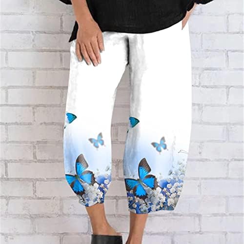 MIASHUI Artı Boyutu Bayan Giyim Kadın Degrade Çiçek Baskı Gevşek Elastik Pamuk Cep Kırpılmış Pantolon Sadece Olabilir Tayt