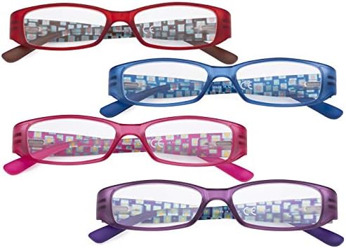 Eyekepper 4 Paket Bayanlar okuma gözlüğü - Şık Okuyucular Kadınlar için Okuma Desen Kolları ve Kristaller +1.25