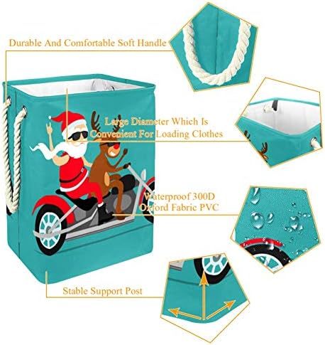 Noel Baba ve Geyik Binmek Motosiklet 300D Oxford PVC Su Geçirmez Giysiler Sepet Büyük çamaşır sepeti Battaniye Giyim Oyuncaklar