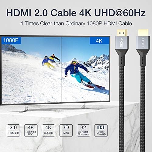 LEİRUİ 4 K HDMI Kablosu 3.3 ft, 18 Gbps Yüksek Hızlı HDMI 2.0 Kablosu, 4K@60Hz HDR, 2 K, 1080 P, HDCP 2.2/1.4 & ARC - 30AWG
