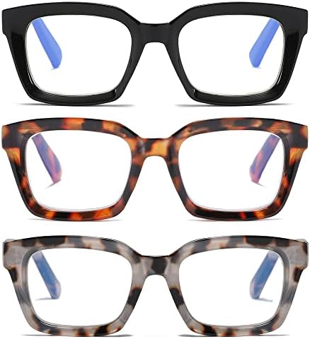 NaNaKo 3 Paket okuma gözlüğü Kadınlar için Büyük Boy Kare Bayanlar Okuyucu Gözlük + 2.50
