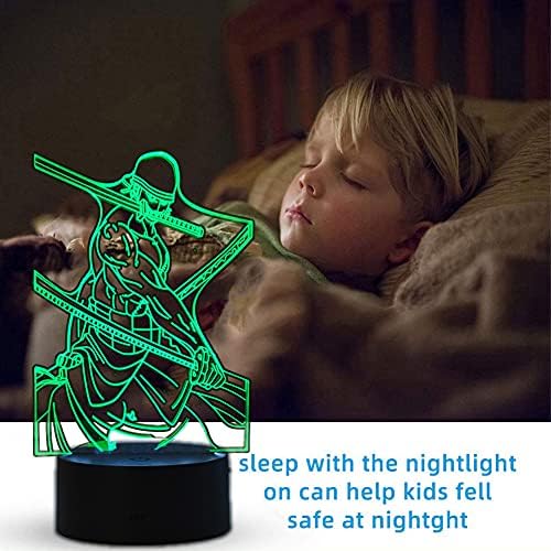 HUİYANG Anime karikatür gece lambası 3D Roronoa Zoro led ışık USB çocuk yatak odası masa lambası dokunmatik / uzaktan kumanda
