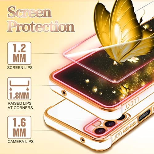 Coralogo Samsung Galaxy A14 5G Telefon Kılıfı Kelebek Kadınlar Kızlar için Girly Güzel Kılıflar Sevimli Beyaz ve Altın Kaplama