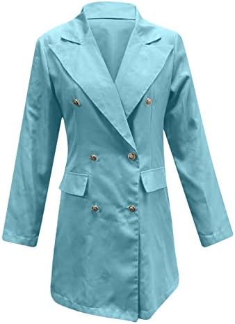 Blazer Ceketler Kadınlar için Kruvaze Düz Renk Rahat Uzun Kollu Yaka Blazer Ceket Tunik Üstleri Giyim