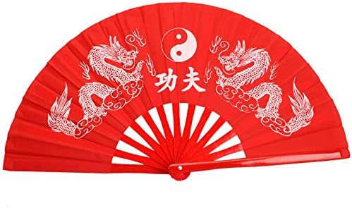 jiaoguo Çin Kung Fu Tai Chi Sekiz Trigram Çift Ejderha Bambu Kaburga Çerçeve Fan Kırmızı