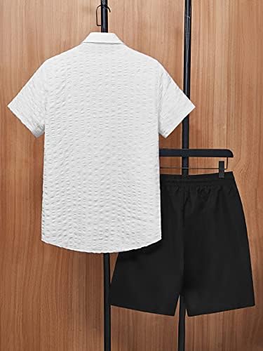 FİOXA İki Parçalı Kıyafetler Erkekler için Erkekler Katı Gömlek ve İpli Bel Şort Tee Olmadan (Renk : Siyah/Beyaz, Boyutu