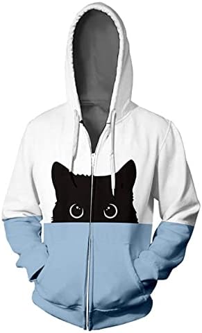 Sevgilisi Kedi baskılı kapüşonlu svetşört Hip Hop Fermuar Renk Damgalı Uzun Kollu Bluz Ceket Tarzı Hoodies Kadınlar