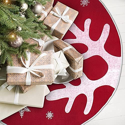MACTİNG Çuval Bezi Noel Ağacı Etek 30İn ile Klasik Kar Taneleri ve Boynuzları Desenler, rustik Ağacı Etek için Noel Yeni