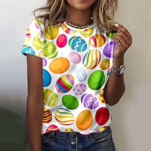 Kadın Paskalya Tema Kısa Kollu T Shirt Sevimli paskalya Yumurtası Tavşan Grafik Gömlek O Boyun Casual Tops Bluz Yaz