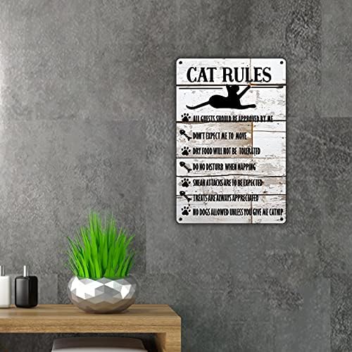 QIONGQI Komik Kedi Kuralları Metal Tabela Duvar Dekor Rustik Çiftlik Evi Kedi Işaretleri Atasözü ile Ev Dekor için Hediyeler