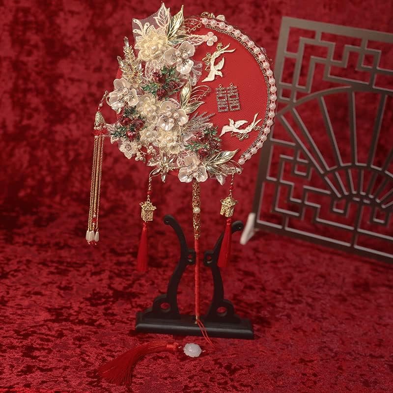 YFSDX Vintage Çin Decative Düğün Hayranları Geleneksel El Fanlar Kırmızı Püskül Hollow Gelin Hayranları Düğün Propo Süsler