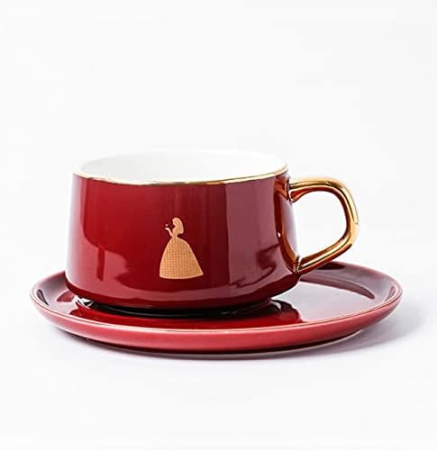 dodouna Seramik Kahve fincan seti İngilizce Öğleden Sonra çay takımları Kahve Gereçleri Seti Kırmızı çay fincanları ve altlık