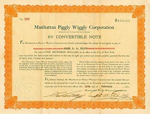 Manhattan Piggly Wiggly Corporation-100 Dolarlık Dönüştürülebilir Banknot